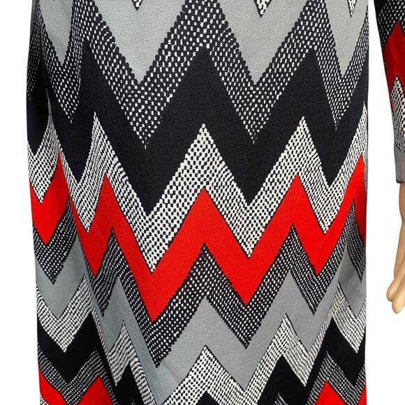 Vtg 60s Lady Carol Black Red Zig Zag A-line Mod Shift Dress SZ 12 - Picture 3 of 9